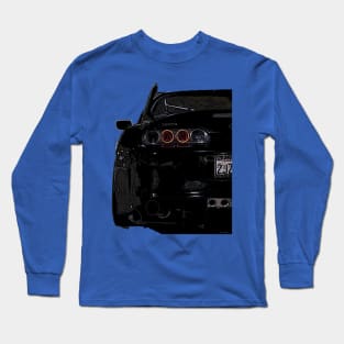 Explosive Blaze: Black Supra Back Fiery Half Body Posterize Car Design Long Sleeve T-Shirt